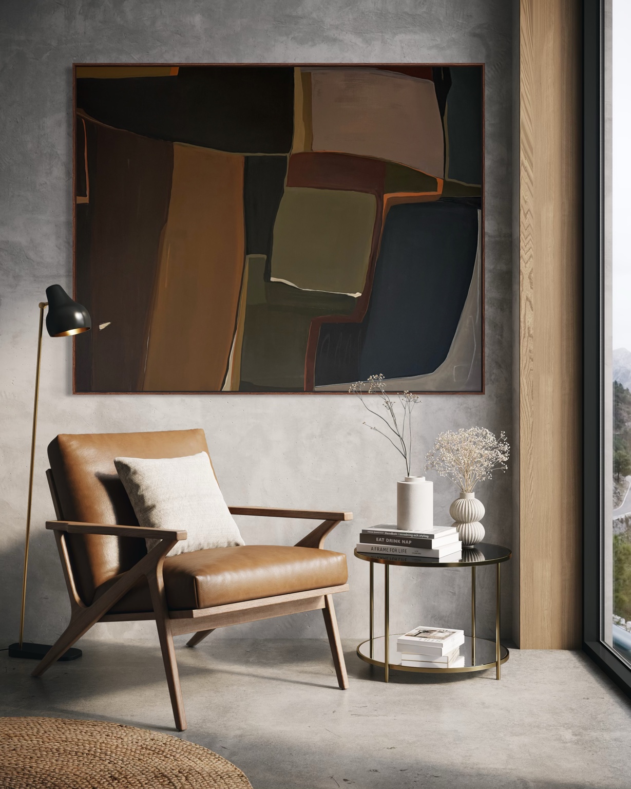 Brown and olive abstract work by Leticia Demeuse